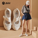 快乐玛丽（J&M）老爹鞋女运动鞋凉女鞋网布镂空平底透气休闲一脚蹬小白鞋 米色 38