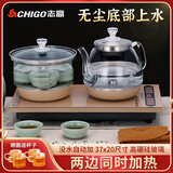 志高（CHIGO） 底部上水全自动上水电热水壶玻璃烧水壶茶台一体电茶壶电茶炉电磁炉功夫茶具套装家用 0.8L 金色消毒款【37x20】