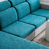 梦娅兹（MENyAZI） 加厚弹力沙发垫套罩四季通用座垫套子组合沙发套沙发笠保护套罩 QT小树叶-孔雀蓝 单人套 适用宽65-85cm*长65-85cm