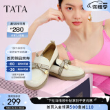 他她（TATA）通勤百搭乐福鞋春季新款方跟小皮鞋女单鞋WCPA1AA3 米白 34