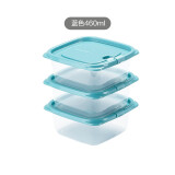 茶花（CHAHUA）塑料冰箱保鲜盒家用冷冻水果蔬菜专用收纳盒食品级冰箱收纳盒 蓝色3个装-460ML正方形