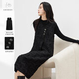 对白【杜鹃同款】黑色细闪小香风无袖连衣裙女2025冬季新款背心裙 经典黑 S