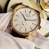 柏曼（BORMAN）德国认证超薄小三针男士机械表全自动 玫壳白面棕皮