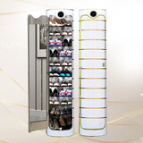 FULINWANJIA 福临万家 智能360旋转鞋柜消毒杀菌除臭创意鞋架圆形圆柱形家用门口收纳省空间 金色边条 【智能消毒杀菌】14层211cm高带试衣镜