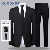 罗蒙（ROMON）西服套装男士小西装外套职业正装修身休闲伴郎服 黑色2XL