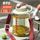 南极人超大容量饮用水杯男士耐高温户外运动水壶大号吨桶吨大肚太空杯夏 【PC材质】象牙白2500ml