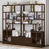 九夫人博古架实木新中式书架多宝阁客厅隔断茶柜茶叶展示柜茶室置物架子 100长胡桃色博古架[一左一右]