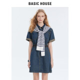 BASIC HOUSE/百家好复古收腰显瘦牛仔连衣裙2024夏季新款设计感百搭裙子女 蓝色D款 S