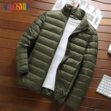 ACLOSMIL男士保暖冬季轻薄款丝棉棉服男短款休闲立领上衣爸爸男装棉衣外套 军绿色立领 3XL 140-155斤