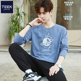 TEEK秋冬潮流印花长袖t恤男生上衣服 2025男装时尚青少年秋季体恤小衫 【纯棉款】HC22V经典蓝 L