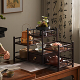 素田（Sutian）桌面茶壶架办公室小博古架茶杯架子茶具置物架茶室茶桌收纳架中式 望山桌面茶具架带抽屉款