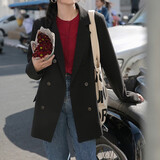 翊尚美小西装外套女春季设计感垫肩休闲小西服韩版上衣小个子女装外套 黑色 L 【推荐105-115斤】