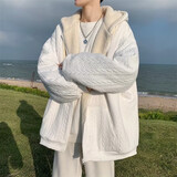 凰梡仿羊羔绒棉衣男连帽外套秋冬男装港风宽松夹克加绒加厚休闲棉服 白色加绒 【单件装】 XL 【120-140斤】