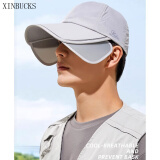XINBUCKS可伸缩加大帽檐鸭舌帽子女春夏防晒帽遮阳帽男防紫外线高尔夫球帽 浅灰色（男女同款） 可调节（55-60cm）