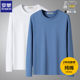 罗蒙（ROMON）两件装男士纯棉短袖t恤夏季圆领白体恤T纯色上衣服打底衫男装 【白色长+雾霾蓝长】 L L/175(推荐体重125-140斤）