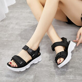 回力 Warrior 女鞋夏季运动凉鞋软底轻便平底鞋ins潮松糕鞋魔术贴百搭休闲沙滩鞋 WSL(WZ)-0301 黑色 36