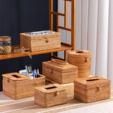半物生活 抽纸盒创意家用纸巾盒客厅简约手工纸抽盒藤编欧式桌面收纳纸筒  卷边长方形