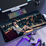 聚盈丰 鼠标垫大号桌垫笔记本键盘垫电脑办公锁边可爱卡通电竞包边游戏桌垫800*300*2mm 夜幕都市