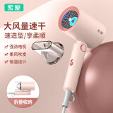 索爱电吹风 家用吹风机大功率1600W 千万负离子恒温蓝光护发大风力速干低燥可折叠便携出差家用吹风筒 樱花粉 M8（蓝光护发折叠款）