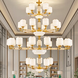 嫒左全铜吊灯别墅新中式复式楼挑空客厅楼中楼中空大厅天然玉石长灯具 B款35头+全光谱三色光源