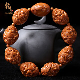 20橄榄核手串雕刻八大财神八方来财铁核手工核雕文玩把件手链男女 直径17mm(小师傅工)