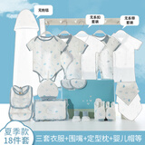 小皮特新生儿礼盒套装春秋夏季婴儿衣服刚出生宝宝用品初生满月见面礼物 【特价】夏季蓝18件 66cm 【3-6个月】丨A类纯棉