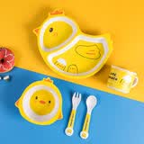 babybird新款儿童餐具套装5件套创意环保竹纤维竹粉宝宝分格餐盘小孩餐碗勺叉子卡通可爱婴儿辅食碗 小鸡竹纤维餐具五件套