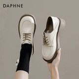 DAPHNE达芙妮乐福鞋女2026春秋新款复古风小皮鞋女森系学院风黑色百搭女单鞋子 米白色【升级款4CM跟高】 36