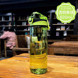茶花（CHAHUA）茶花水杯便携塑料大容量带盖带提绳运动旅行杯子防漏太空杯随手杯 620ML【透明黄绿】