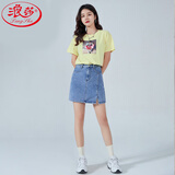 浪莎开叉牛仔短裙女夏季薄款高腰显瘦2022年设计感显高a字包臀裙