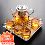 瓷牌茗茶具（cipaiming teaset） 透明玻璃茶具整套套装家用功夫茶壶茶杯会客泡茶器 透明八骏壶4个把杯+小四方盘