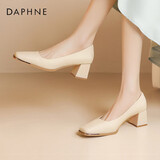 达芙妮单鞋女新款方头粗跟小皮鞋百搭高跟鞋女鞋 4024101020 米色 38