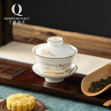 千峰越瓷 国瓷盖碗茶杯 茶碗大号茶具 泡茶碗 陶瓷白瓷三才盖碗 西湖四景