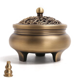 颖香黄铜香炉家用室内檀香摆件炉沉香熏香炉仿古盘香炉创意香薰炉茶道 金藤三足+铜香插+防火棉+试用香