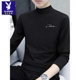 花花公子（PLAYBOY）莫代尔纯棉半高领长袖t恤男士秋装上衣秋冬打底衫内搭中领秋衣男 YPC6023黑色 L 【建议115-130】