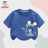 巴布豆宝宝短袖儿童t恤婴儿衣服夏季新款纯棉亲肤男童薄款透气吸汗半袖 牛仔蓝 高兴巴布 110