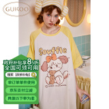 果壳（Gukoo）睡衣女夏季圆领卡通睡裙短袖插肩袖可外穿 mikko黄白睡裙 M 