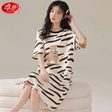 浪莎女士睡裙女春夏季薄款短袖大码可爱风睡衣可外穿圆领家居服