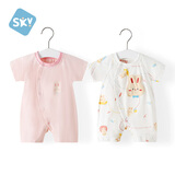 舒贝怡2件装婴儿衣服夏季薄款新生儿连体衣短袖哈衣儿童爬服粉色66CM
