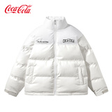 可口可乐（Coca-Cola） 棉衣男款PU皮拼接立领加厚棉袄外套冬季棉服潮流男装 白色 M
