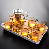 瓷牌茗茶具（cipaiming teaset） 透明玻璃茶具整套套装家用功夫茶壶茶杯会客泡茶器 透明八骏壶6彩杯+小长方盘