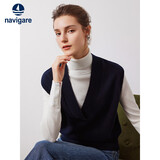 Navigare意大利小帆船女士全羊毛背心宽松休闲V领毛衣2334964501 蓝 S 