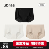 ubras女士内裤高弹中腰纯棉裆抗菌平角裤黑色+瓷肌色+白色均码