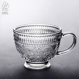 九土日式玻璃杯带把家用简约大容量杯子早餐杯碗燕麦牛奶杯复古咖啡杯  透明色