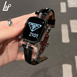 适用apple watch表带s11/s10真皮复古凯旋门女款iwatchs9苹果手表带s8高级感s7女士applewatch 【双面真皮】黑色银扣+钻壳 适用iwatch s11/S10【42mm】