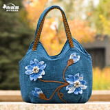 南潇湘新品手提包女棉麻帆布包汉服古风文艺包扎染蓝印花简约大气女包原创复古民族风中国风包包 扎染印花