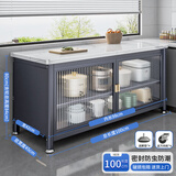 四方食事厨房置物架落地岩板橱柜多层收纳餐边柜多功能家用微波炉储物柜子 【特厚岩板】3层100长45宽|灰层高可调