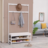 席豪（XIHAO）实木衣帽架换鞋凳挂衣架一体衣服架可坐式鞋柜门口穿鞋凳家用鞋凳 白色60cm（双层）