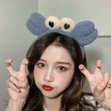 飞花 洗脸发箍女发带可爱卡通头箍网红动物螃蟹毛绒压发饰搞怪韩式 雾蓝色