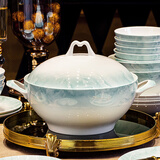 红牡丹景德镇骨瓷碗盘餐具家用陶瓷碗具轻奢米饭碗具釉下彩碗筷喝汤大碗 云锦万里M煲1个